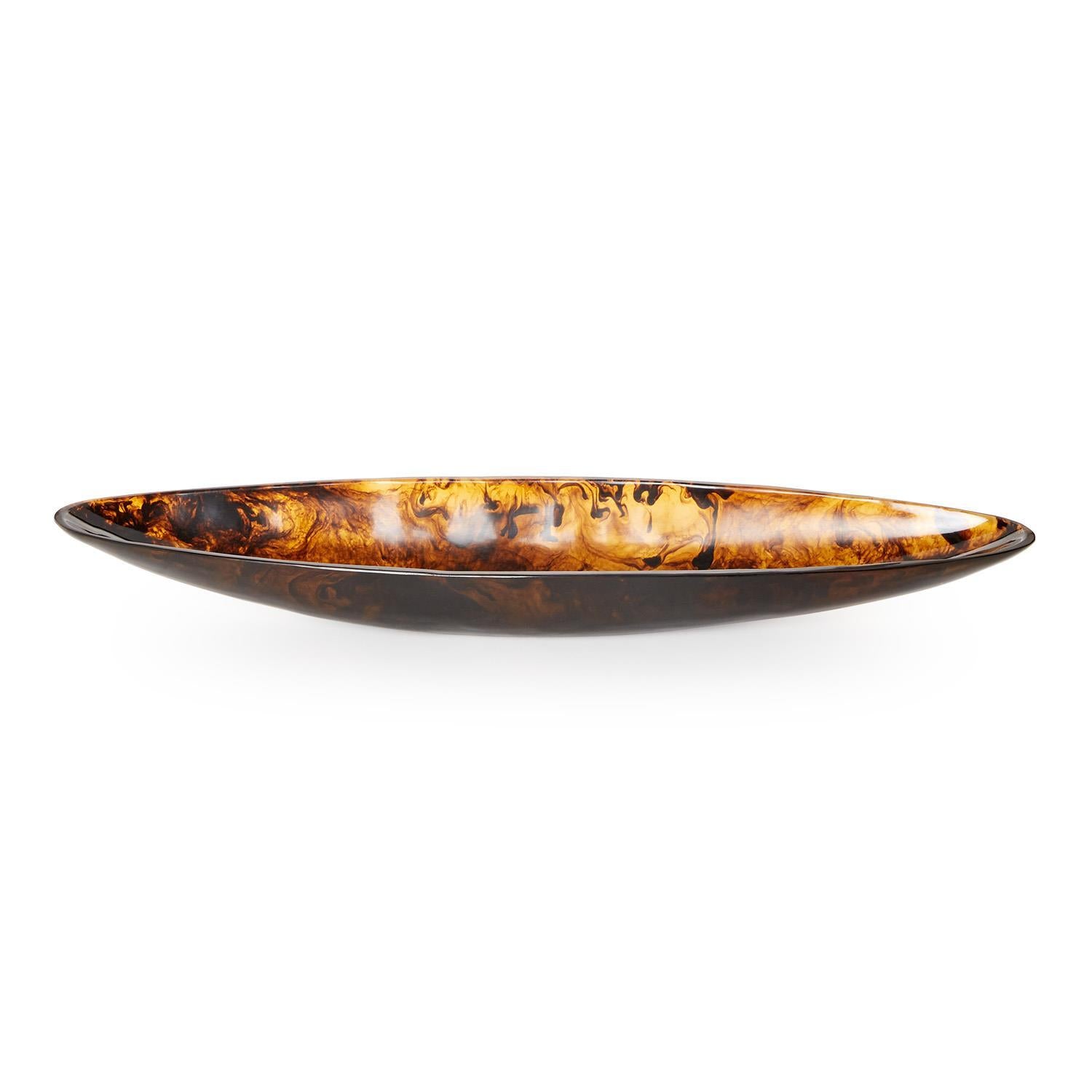 30" Archipelago Tortoise Brown Marbleized Ellipse Shaped Bowl (food safe)