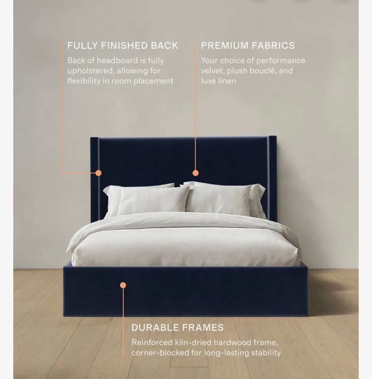 King Blue Velvet Bed and Mattress