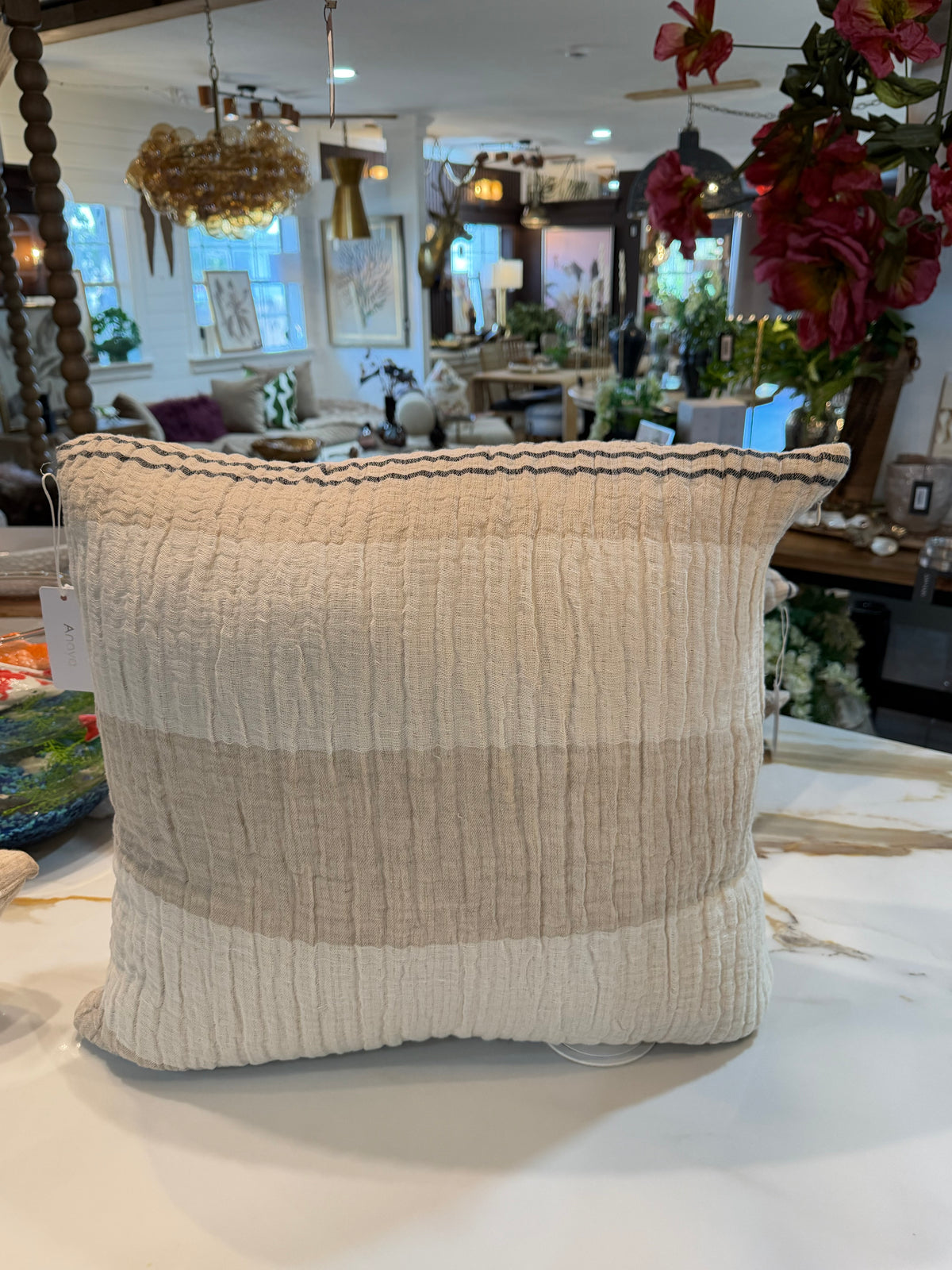Crinkled Luxe Linen Pillow 20x20 with Down Alternative Insert