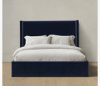 King Blue Velvet Bed and Mattress
