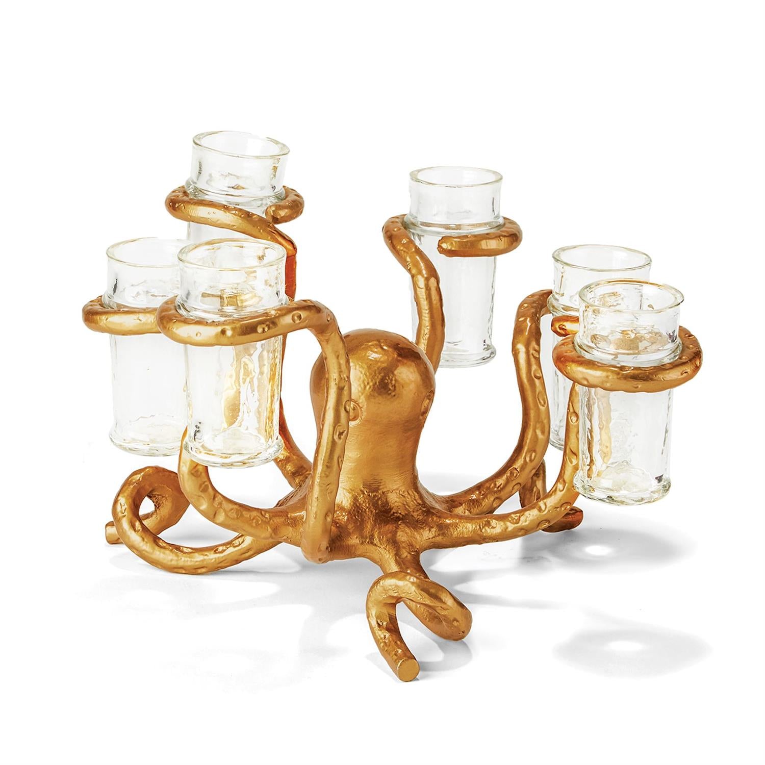 Golden Bronze Octopus Shot Glass Holder (includes 6 shot glasses)