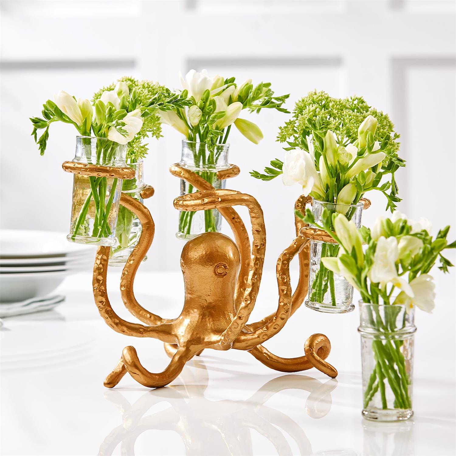 Golden Bronze Octopus Shot Glass Holder (includes 6 shot glasses)