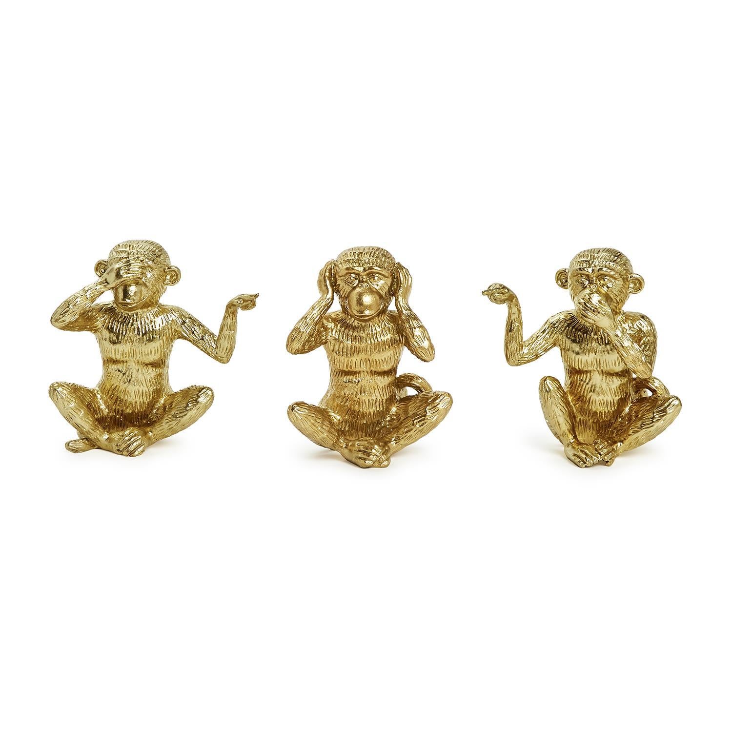Golden Monkeys Set of 3 Includes Hear No Evil, See No Evil, Speak No Evil