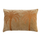 Cotton Velvet Embroidered Pillow with Palm Trees & Chambray Back