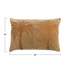 Cotton Velvet Embroidered Pillow with Palm Trees & Chambray Back