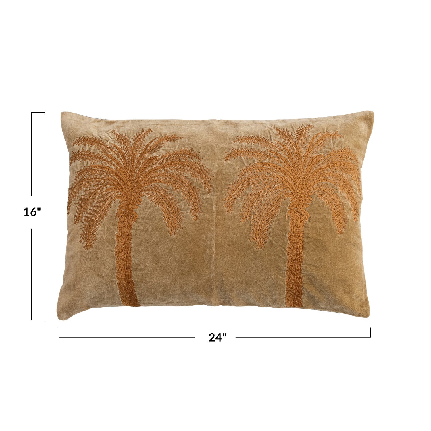 Cotton Velvet Embroidered Pillow with Palm Trees & Chambray Back