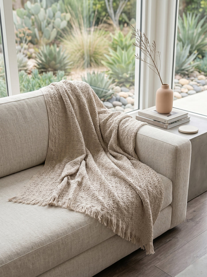 Blissful Bamboo Jacquard Throw-Beige