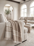 Lakeside Linen Stripe Throw-Beige