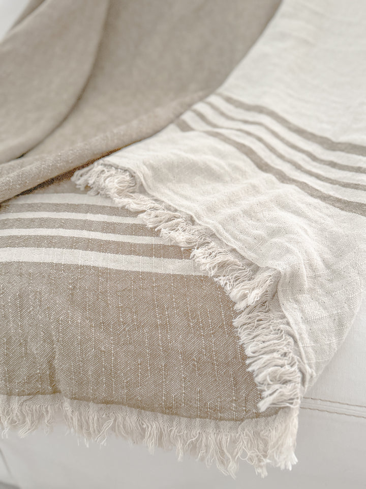 Lakeside Linen Stripe Throw-Beige