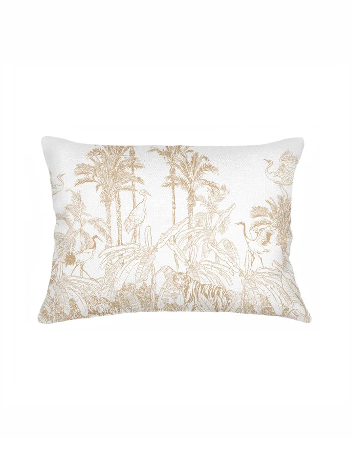 Beige Wildlife Toile Linen Pillow 14x20 with Down Insert