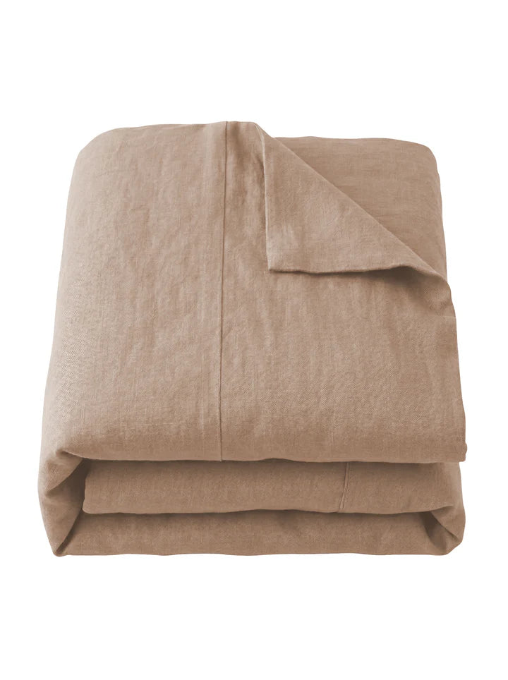 Camel Beige Signature Seam Linen Duvet Cover - Full Queen