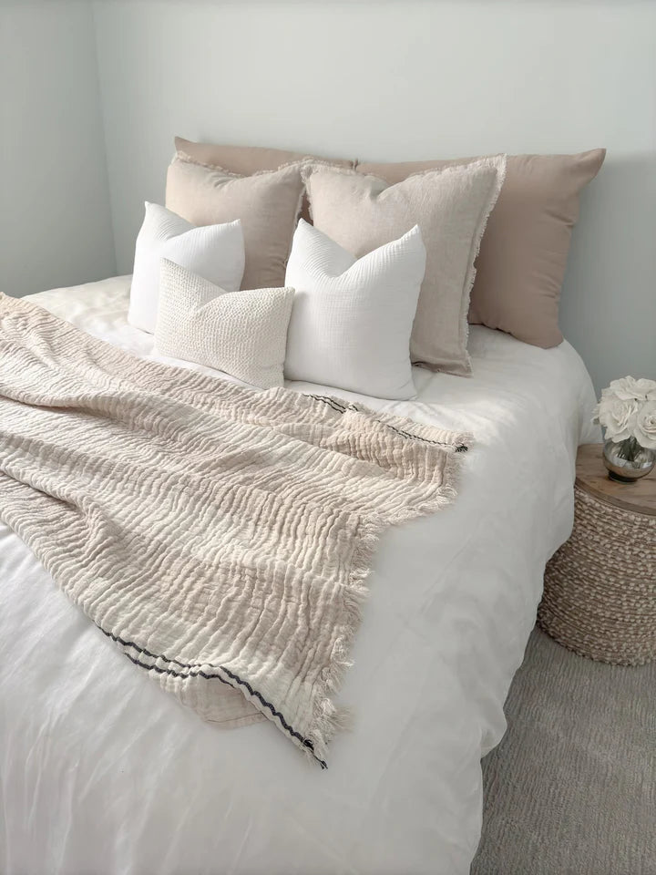 Crinkled Luxe Linen Stripe Throw