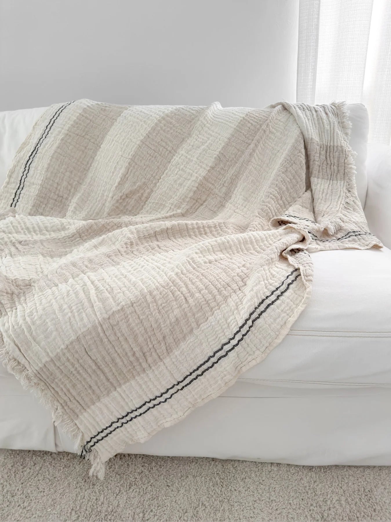Crinkled Luxe Linen Stripe Throw