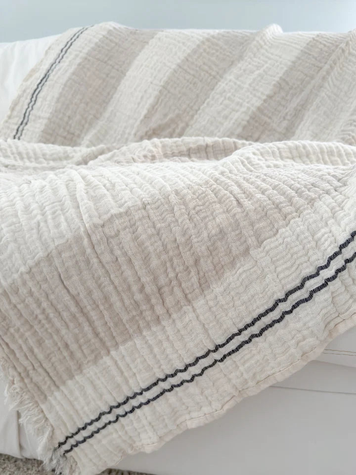 Crinkled Luxe Linen Stripe Throw