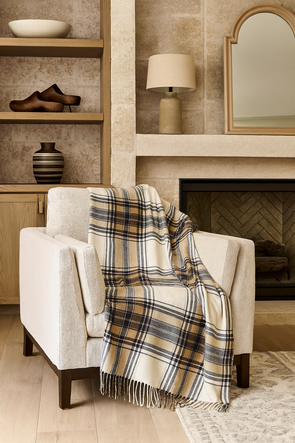 Brown Classic Plaid Tassel Trim 50x60 Inch Throw Blanket
