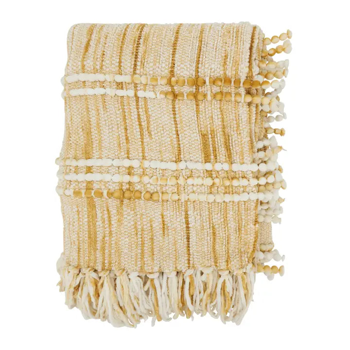 Rustic Fringed Striped Throw