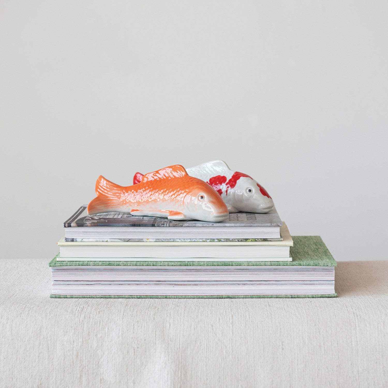 Stoneware Floating Fish, Orange Color & White, 2 Styles (Large)
