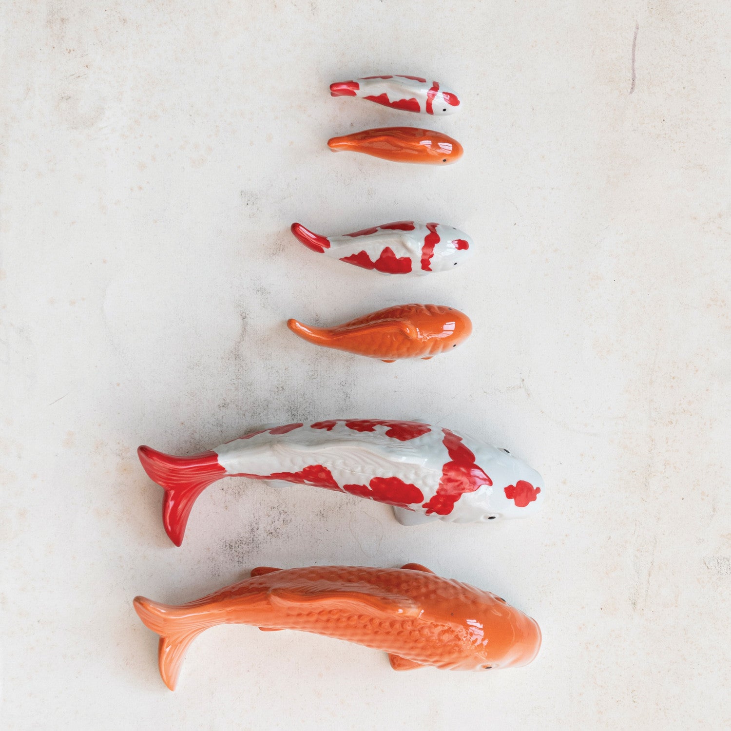 Stoneware Floating Fish, Orange Color & White, 2 Styles (Large)