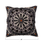 Cotton Slub Pillow w/ Suzani Embroidery & Chambray Back