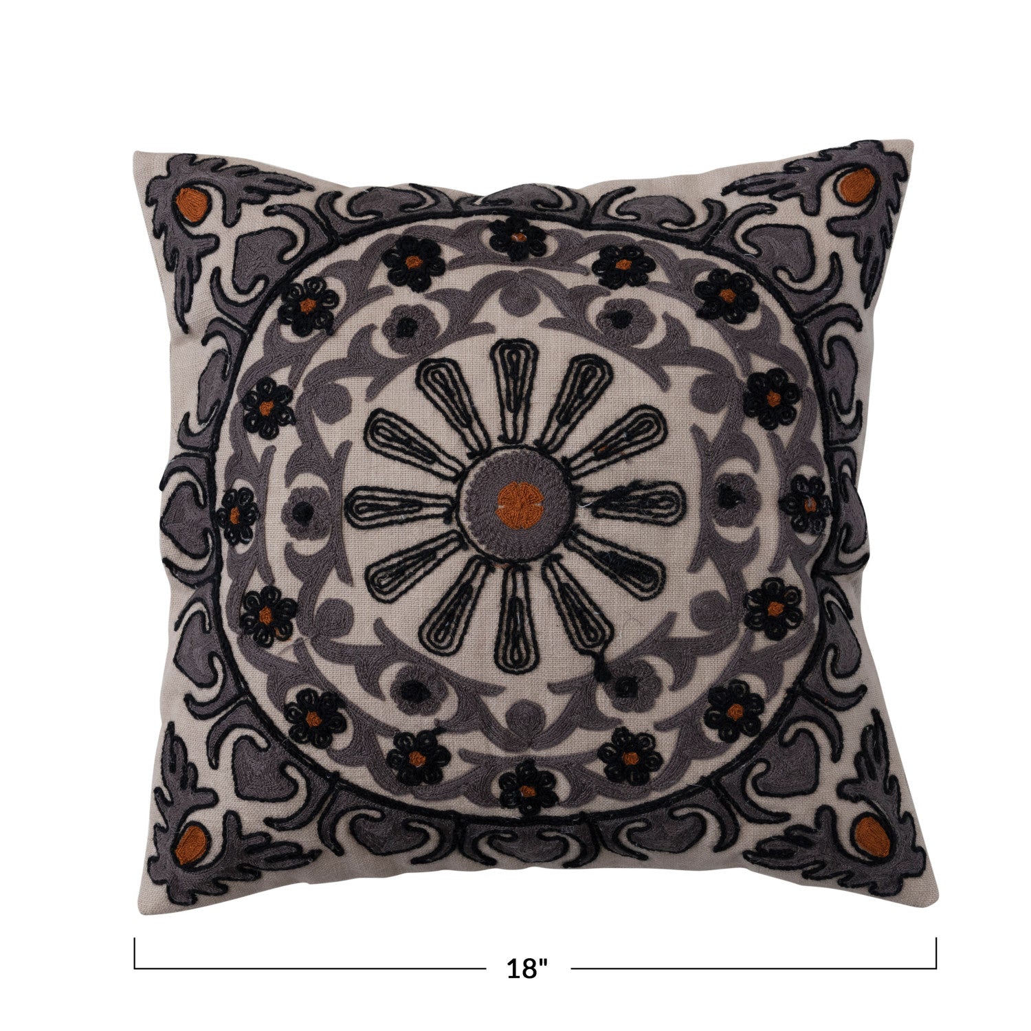 Cotton Slub Pillow w/ Suzani Embroidery & Chambray Back
