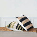 20" Square Woven Cotton Blend Chenille Pillow w/ Stripes & Cotton Back