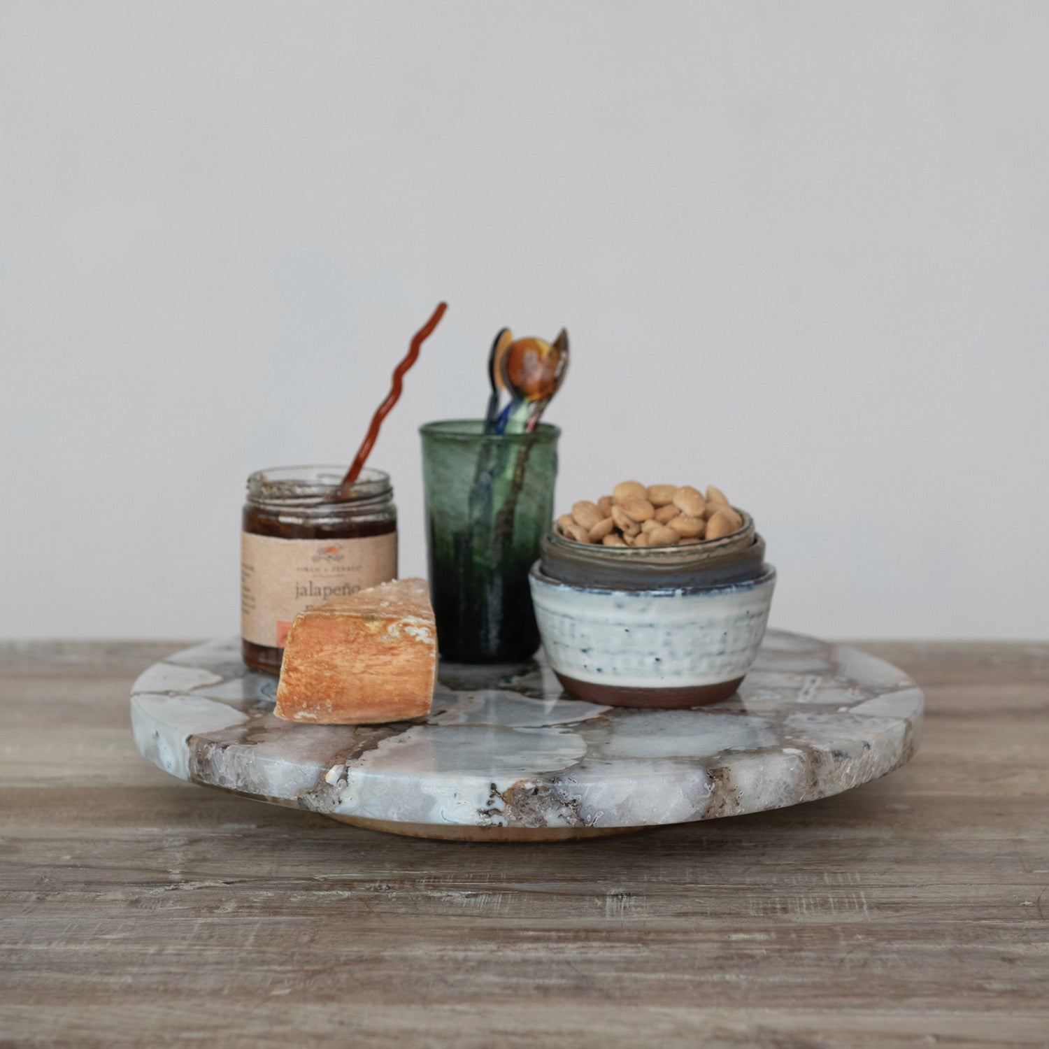Agate Lazy Susan w/ Mango Wood Base, Natural