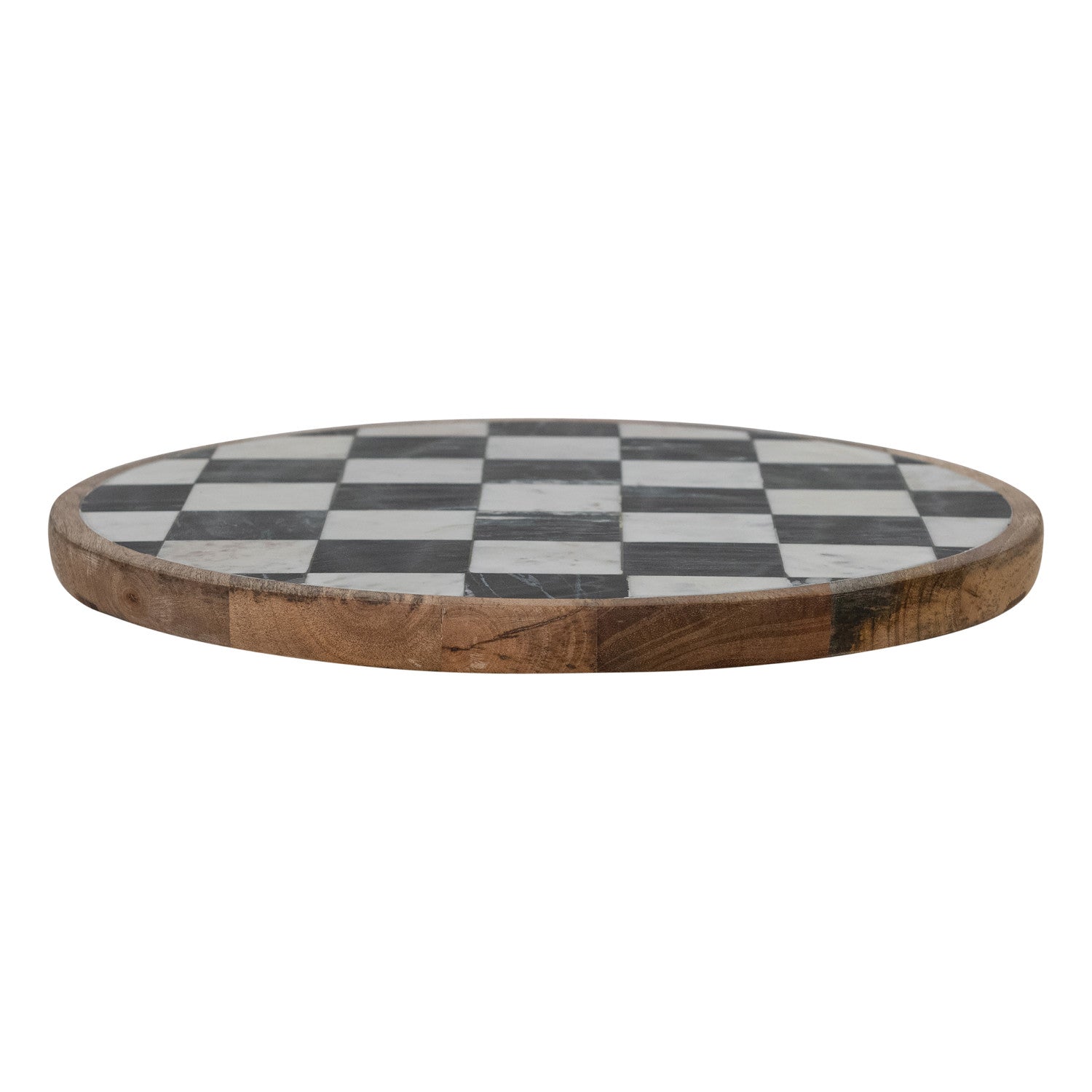 Mango Wood & Marble Check Lazy Susan, White, Black & Natural