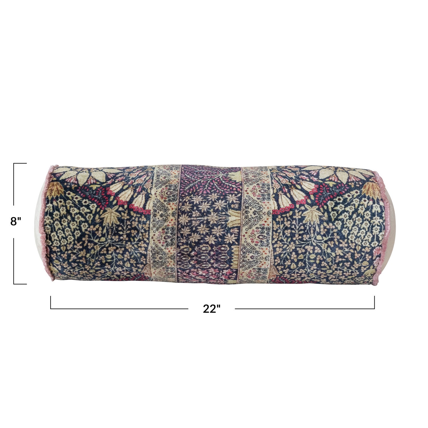 Cotton Velvet Printed Bolster Pillow w/ Botanical Pattern
