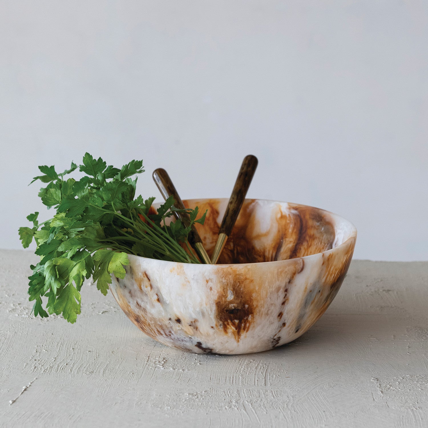 Marbled Resin Bowl, Brown & Cream Color