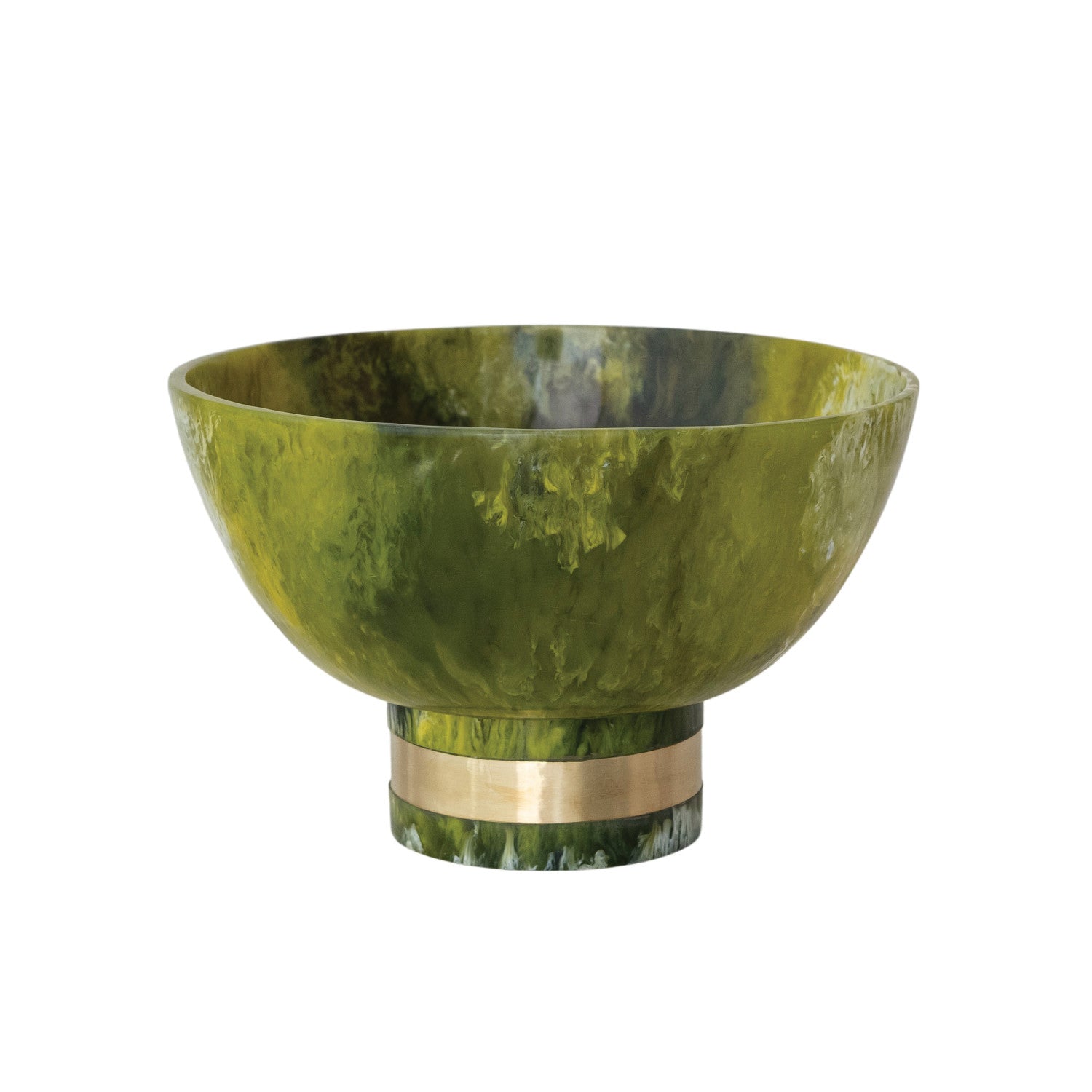 Marbled Resin Footed Bowl with Gold Finish Metal Wrap, Green