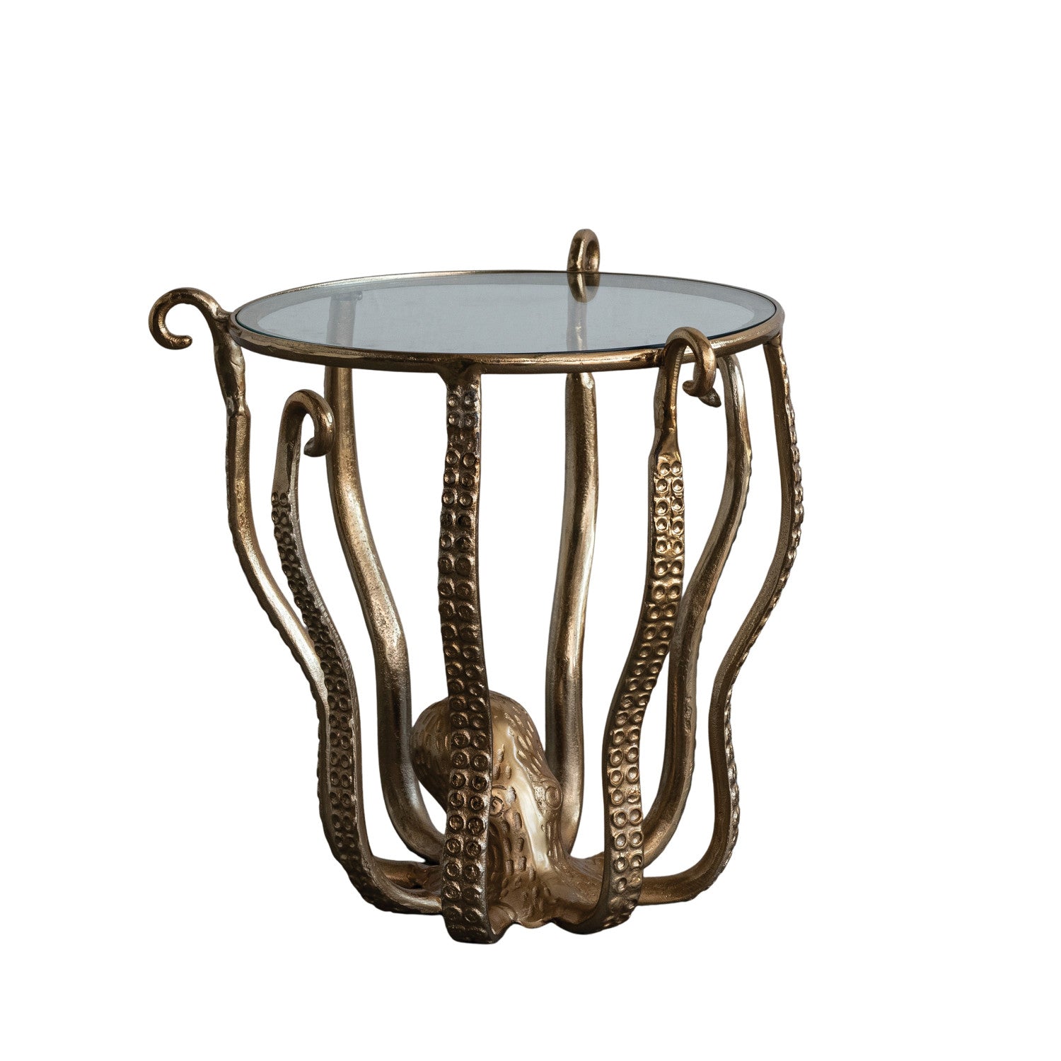 Glass & Cast Aluminum Octopus Table, Gold Finish