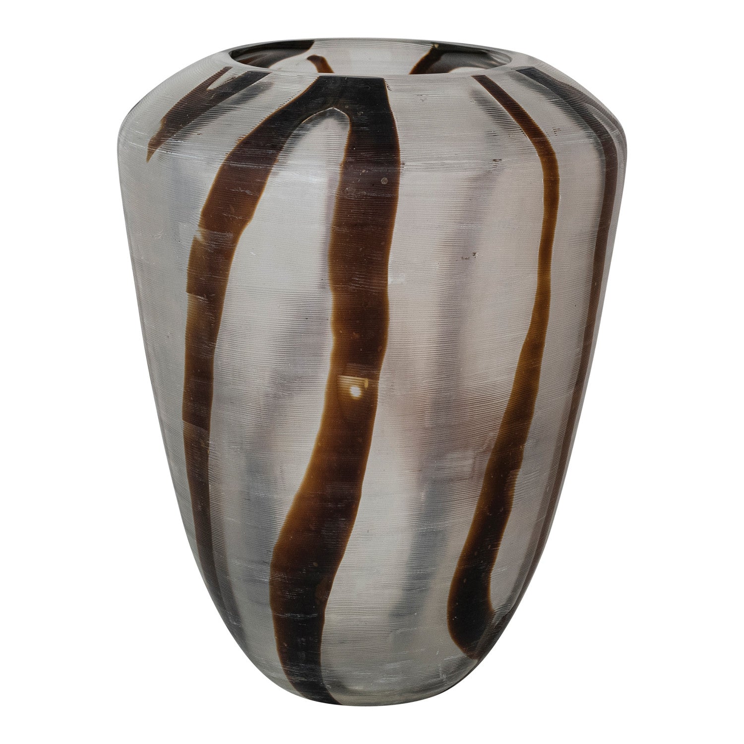 Hand-Blown Art Glass Vase with Brown Abstract Design