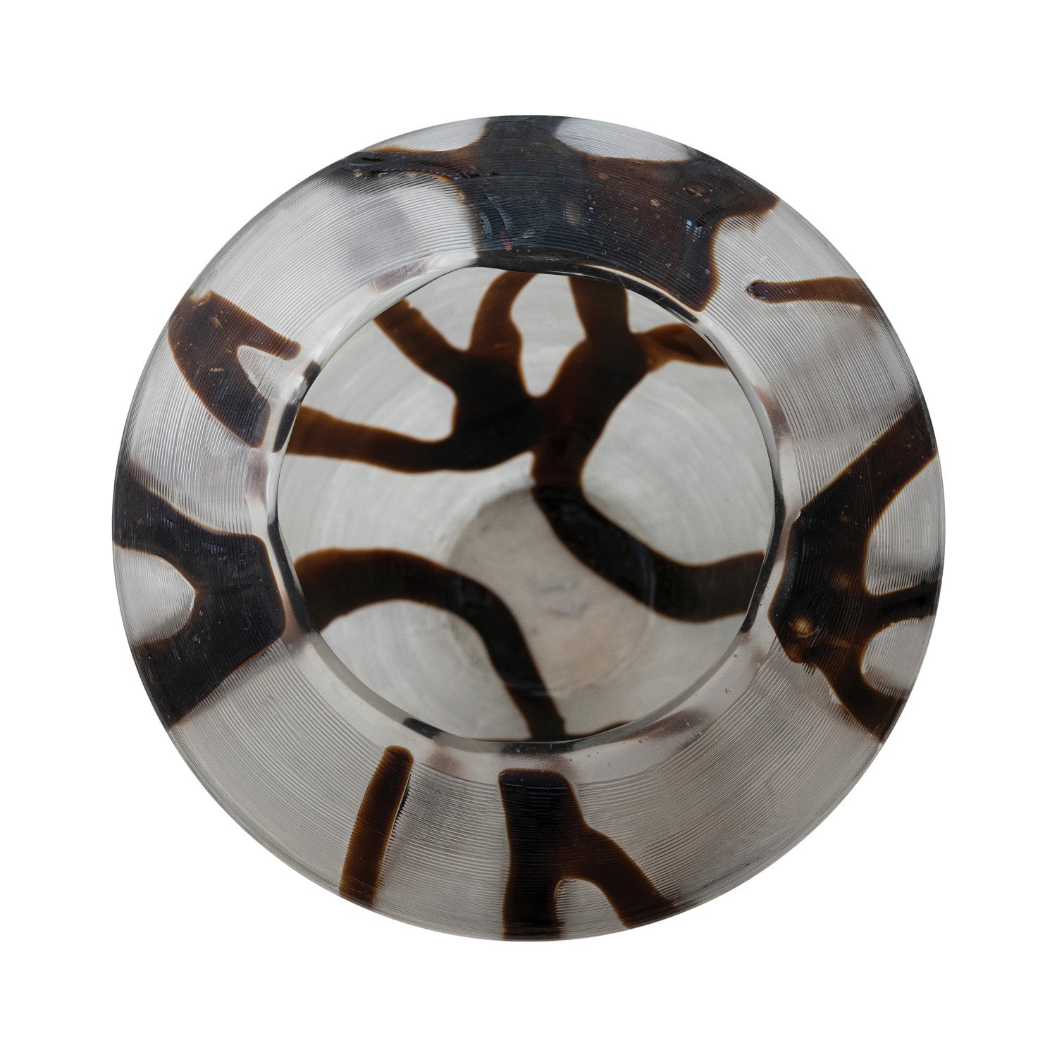 Hand-Blown Art Glass Vase with Brown Abstract Design