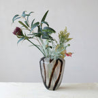 Hand-Blown Art Glass Vase with Brown Abstract Design