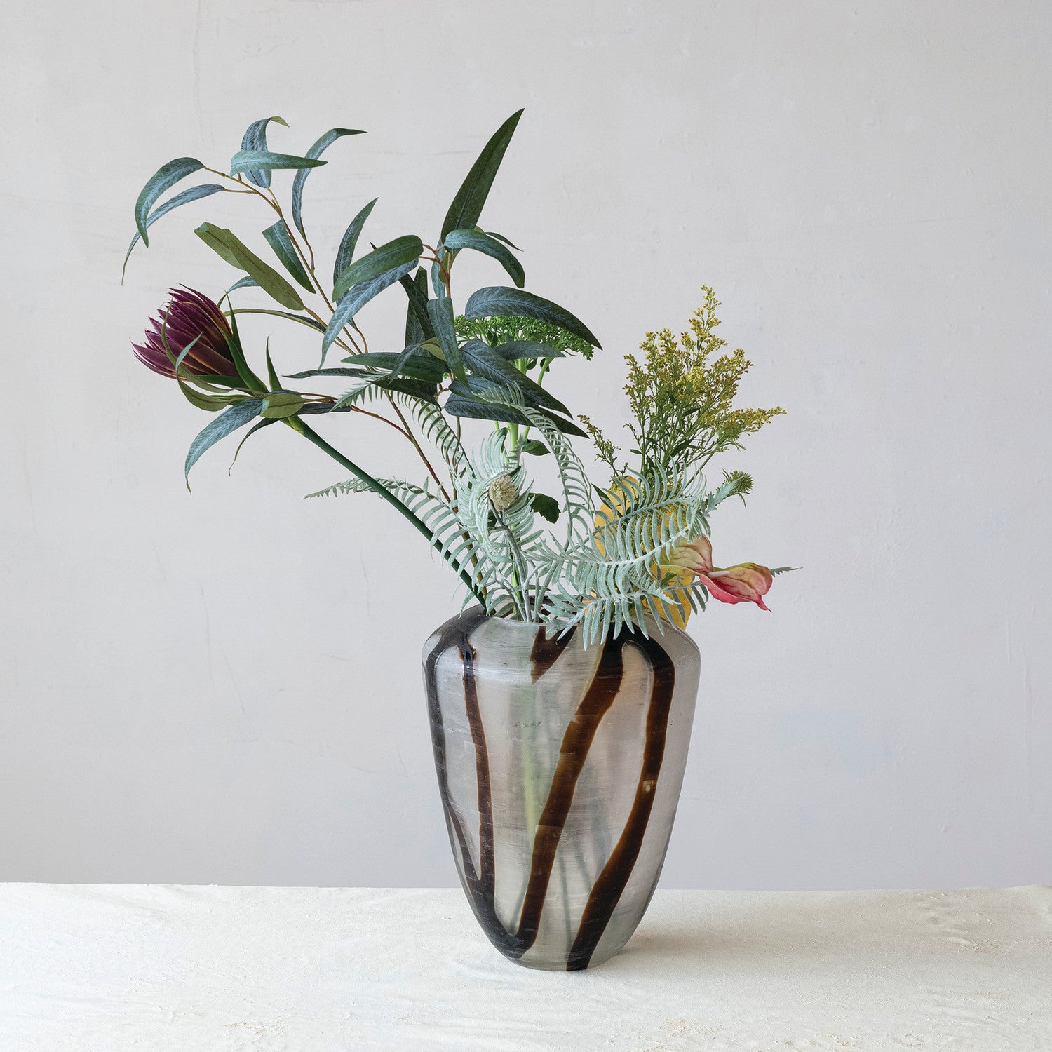 Hand-Blown Art Glass Vase with Brown Abstract Design