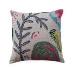 20" Square Hand-Woven Fabric Indoor/Outdoor Pillow with Embroidery