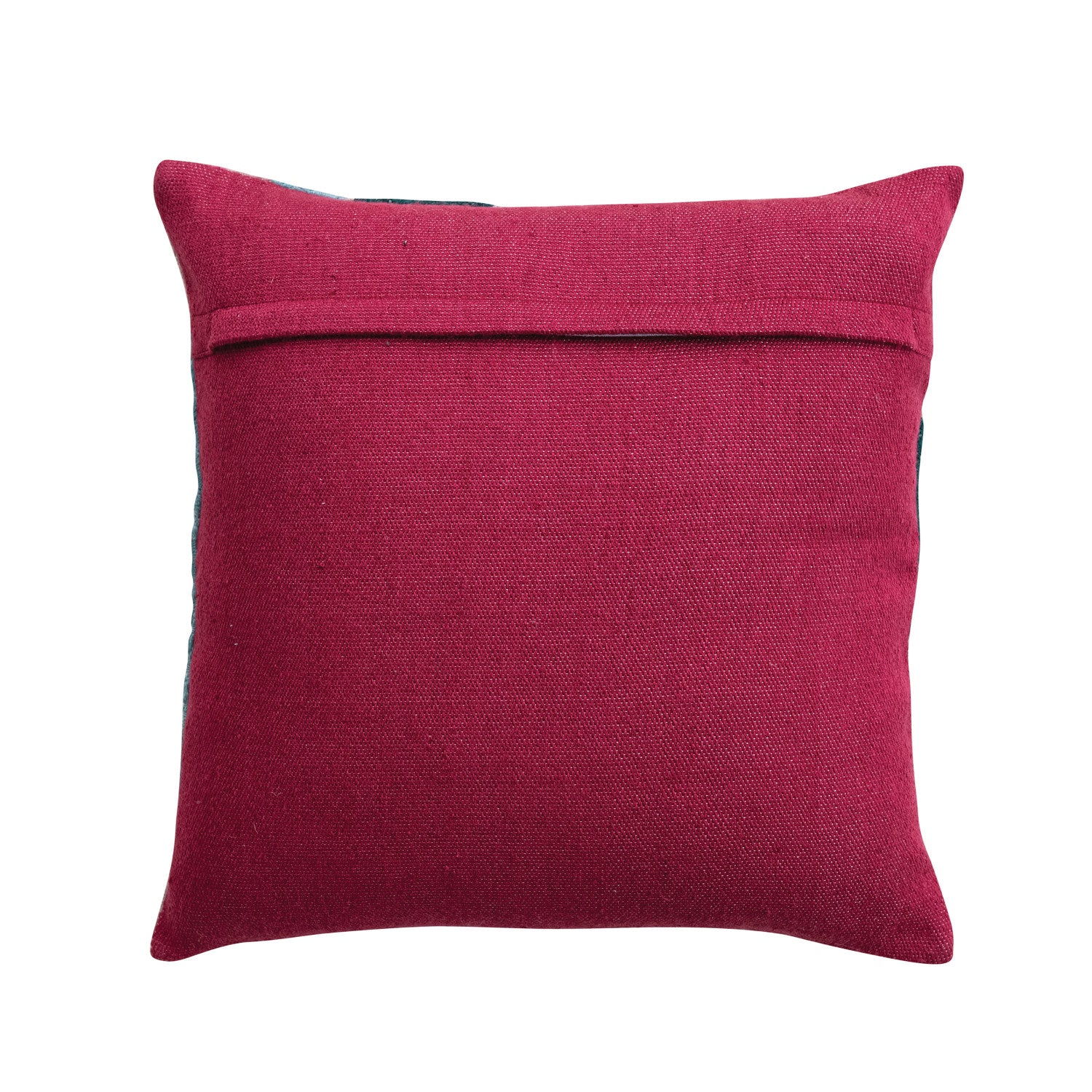 20" Square Hand-Woven Fabric Indoor/Outdoor Pillow with Embroidery
