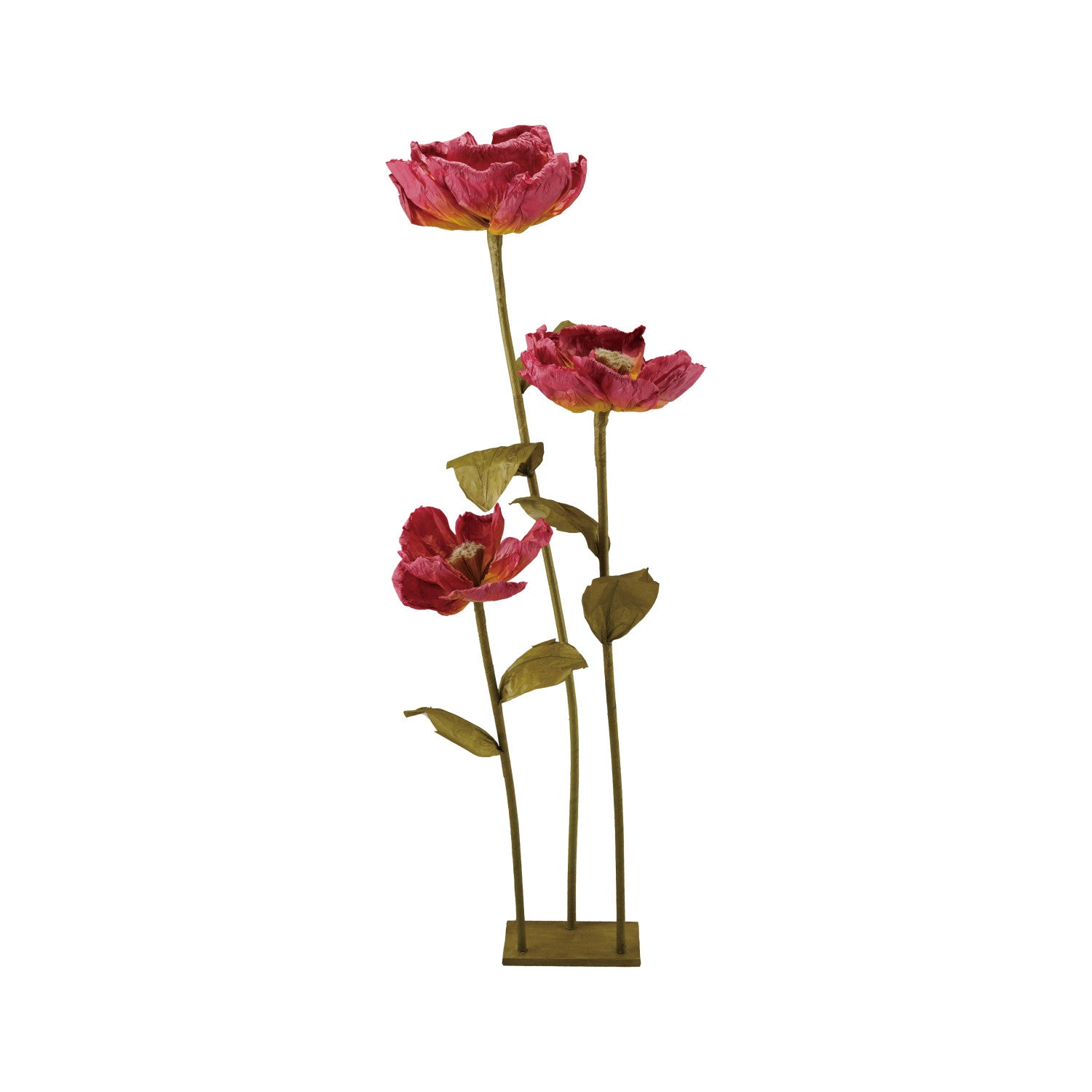 Paper Flowers with Stand, Green & Burgundy (3 Branches)