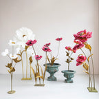 Paper Flowers with Stand, Green & Burgundy (1 Branch)