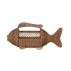 Hand-Woven Rattan & Wire Fish Shaped Container with Handle