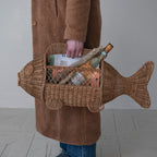 Hand-Woven Rattan & Wire Fish Shaped Container with Handle