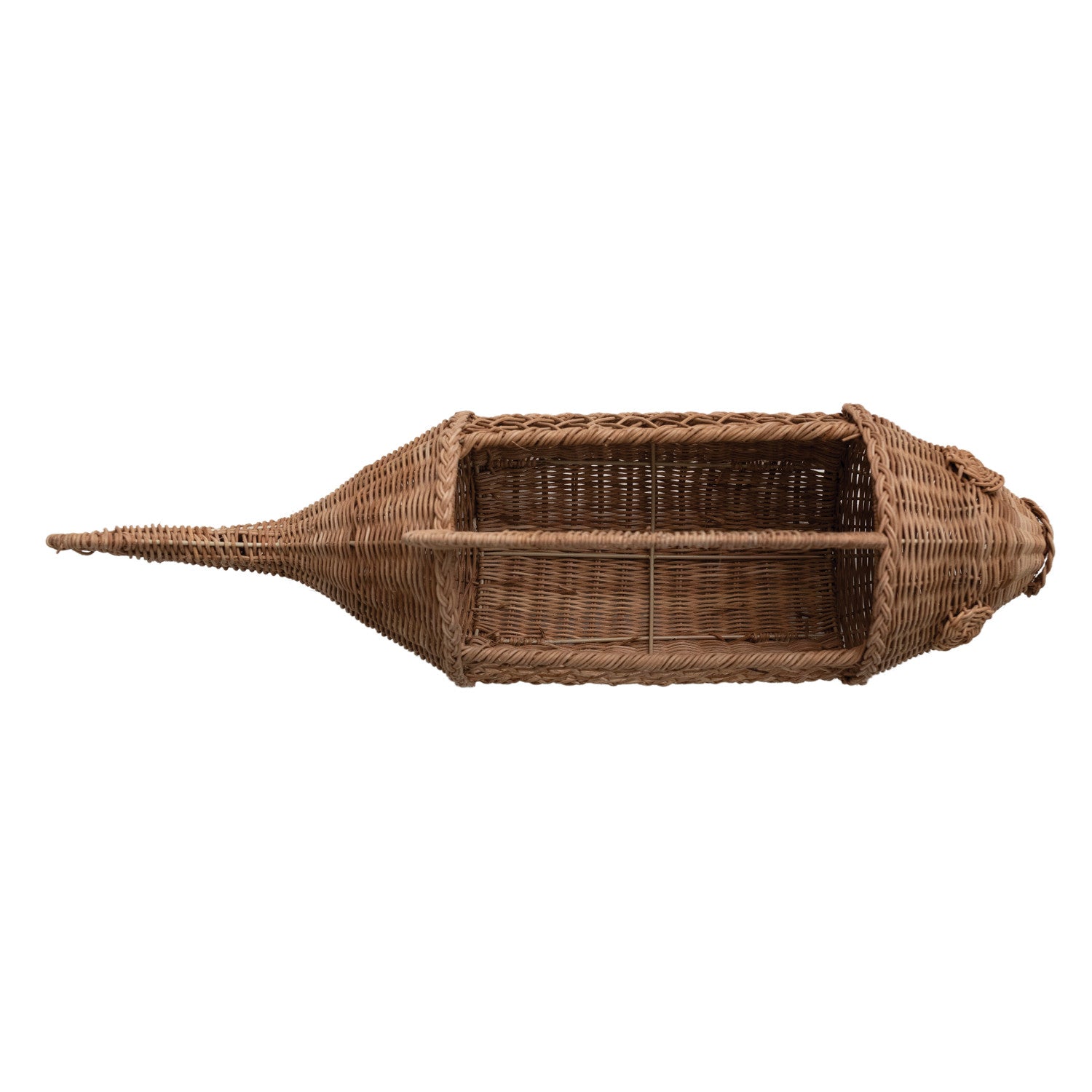 Hand-Woven Rattan & Wire Fish Shaped Container with Handle