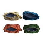 Cotton Velvet Suzani Zip Pouch with Interior Lining, 4 Colors