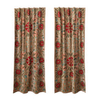 50"W x 96"H Cotton Velvet Embroidered Curtain Panel Pair (Red & Green)