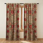 50"W x 96"H Cotton Velvet Embroidered Curtain Panel Pair (Red & Green)