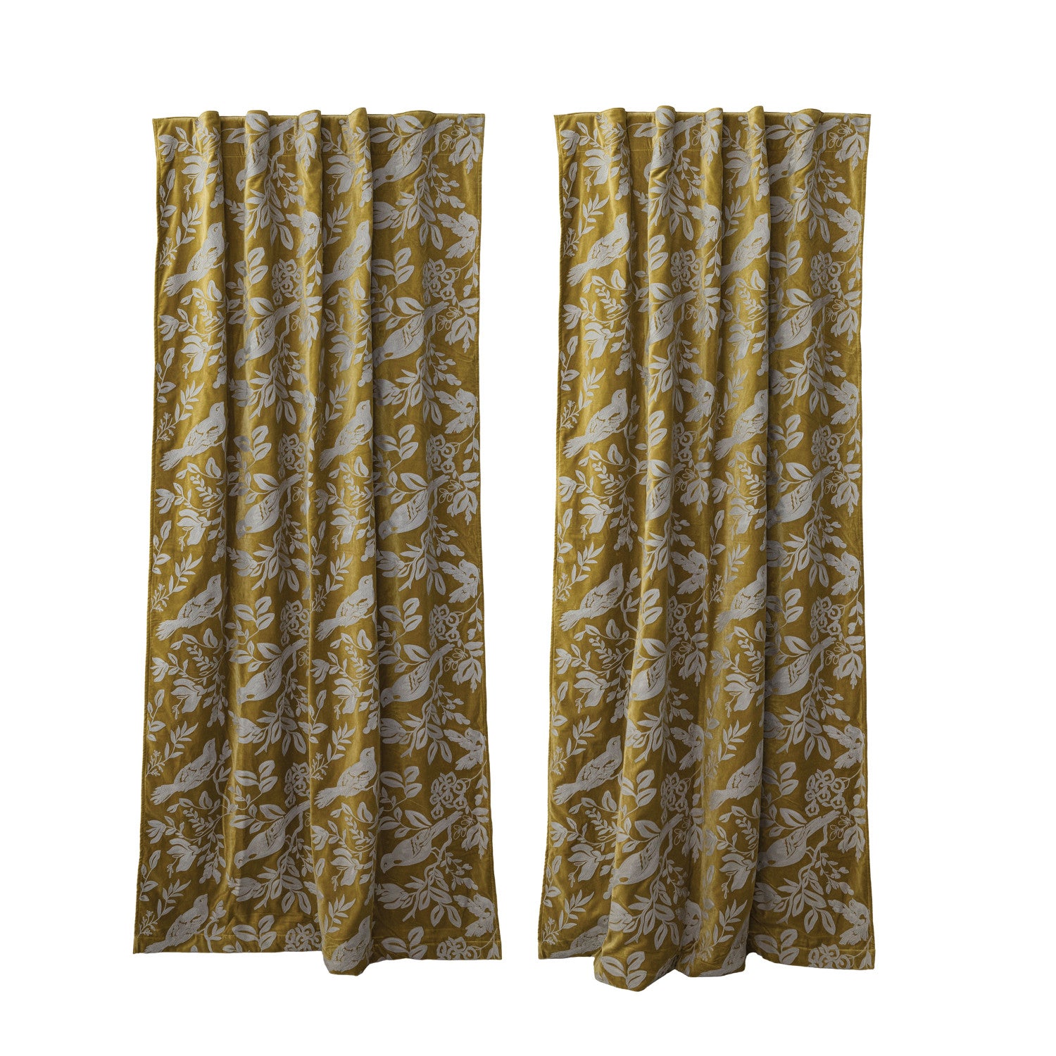 50"W x 96"H Cotton Velvet Embroidered Curtain Panel Pair (White Birds)