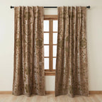 50"W x 96"H Cotton Velvet Embroidered Curtain Panel Pair (Yellow Green Flowers)