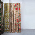 50"W x 96"H Cotton Velvet Embroidered Curtain Panel Pair (Yellow Green Flowers)