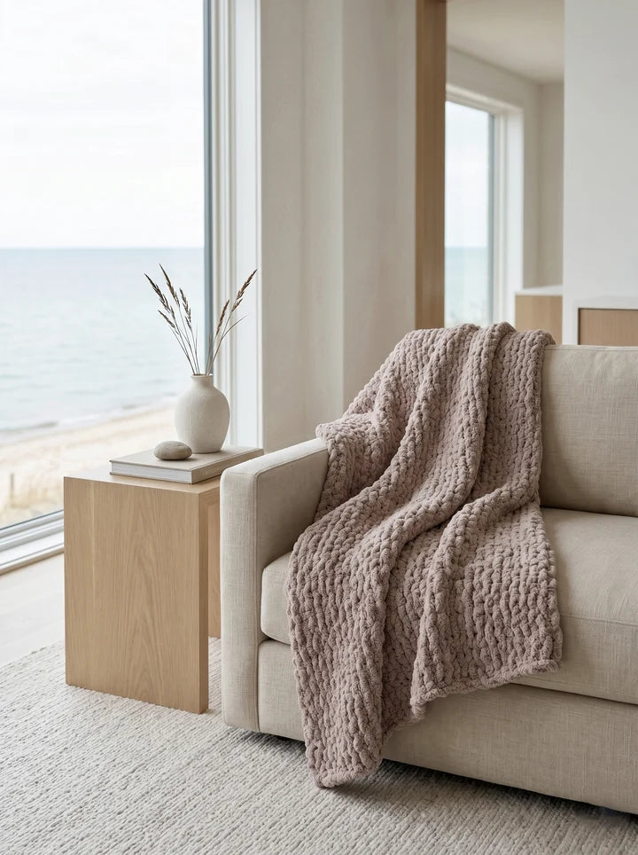 Oversized Plush Chenille Sweater Throw-Dusk Taupe