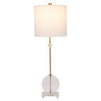 CRYSTAL AND BRASS BRADY BUFFET LAMP WITH WHITE LINEN SHADE
